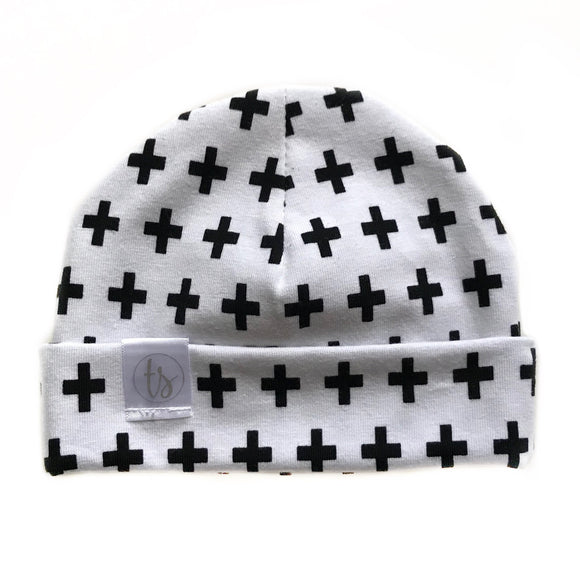 Tiny Sprigs Black Crosses Baby Hat