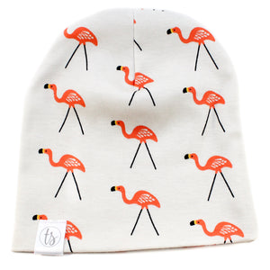 Tiny Sprigs Brown Flamingos Organic Slouchy Beanie