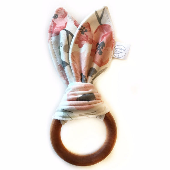 Tiny Sprigs Organic Bunny Ear Teether in Soft Meadow Floral