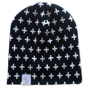 Tiny Sprigs White Crosses Slouchy Beanie